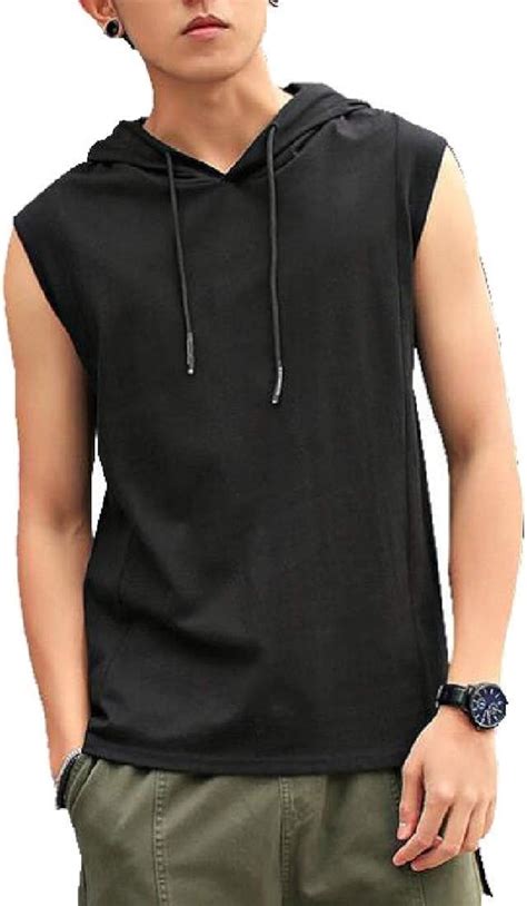 New Men Hooded Top Vest Shirt Stretch T-shirt Sleeveless Sports …