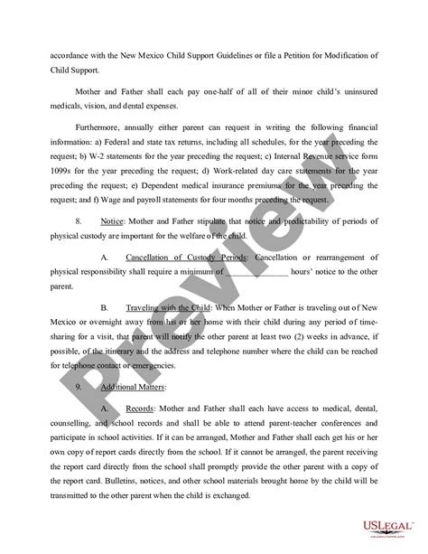 New Mexico Parenting Plan Developed and Agreed by Parties for their