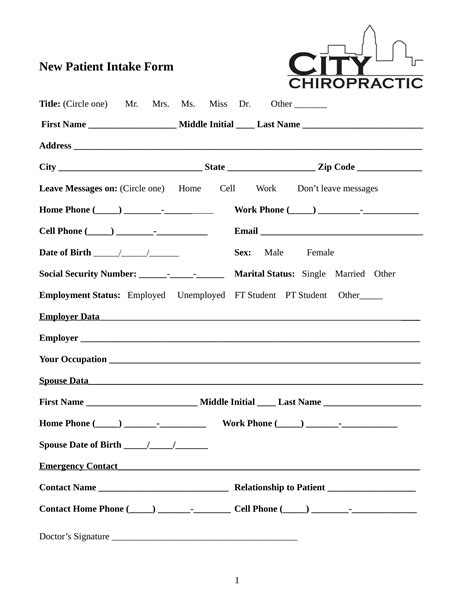 New Patient Intake Form Word Doc