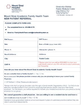 New Patient Referral Form - Mount Sinai Hospital