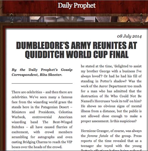 New Pottermore "Daily Prophet" articles detail Quidditch