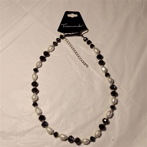 New Taramanda White, Black & Silver Beaded Necklace …