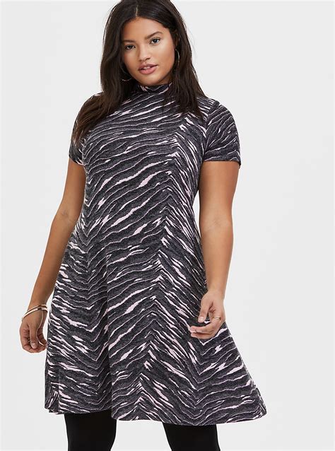 New Torrid Hacci Trapeze Dress Mock Neck Gray Pink Zebra …