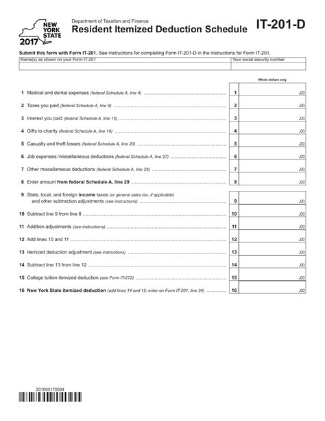 New York Form IT-201-D (Resident Itemized Deduction …