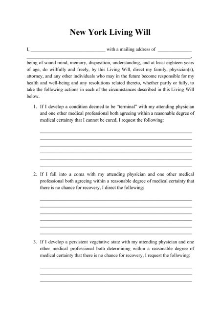 New York Living Will Form Fill Out, Sign Online and Download PDF