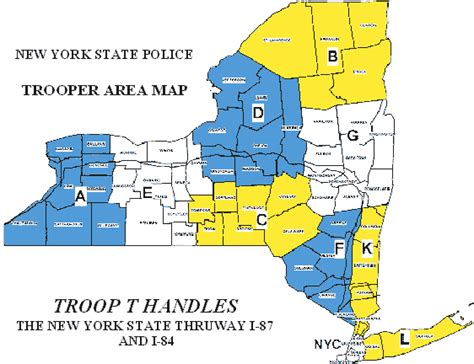 New York State Police phone numbers and coverage area map