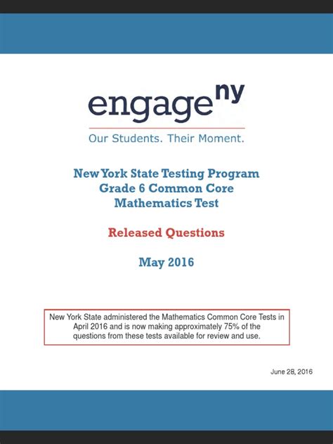 New York State Testing Program Grade 6 Common Core Mathematics Test