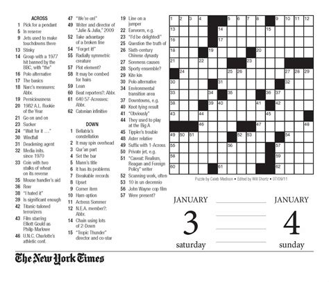 New York Times Crossword Puzzle Calendar