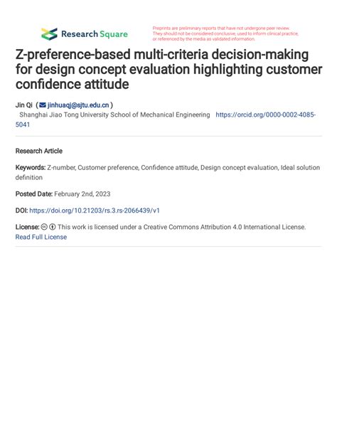 New design concept evaluation method involving customer preferences …