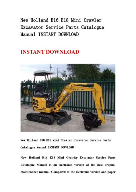 New holland e16 e18 mini crawler excavator service parts catalogue manual instant download. - Handbook of petroleum analysis 1st edition.
