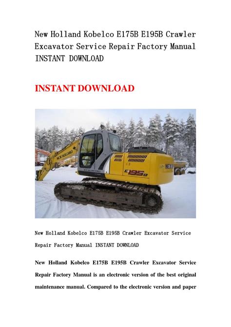 New holland kobelco e175b e195b crawler excavator service repair factory manual instant. - A clients guide to mediation and arbitration the strategy for winning.