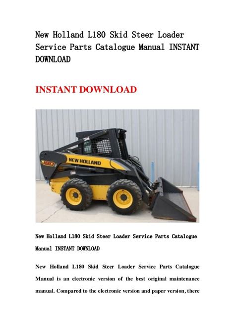 New holland l180 skid steer loader service parts catalogue manual instant. - Hitachi ex1100 3 excavator service manual set.