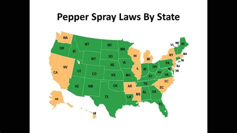 New jersey pepper spray laws. Pepper Spray Laws and Restrictions: ALABAMA: law only involves the criminal use of a noxious substance. ALASKA: Legal with restrictions. prohibits the sale of a defensive weapon to a person under 18 years of age. Such a defensive weapon cannot be possessed in a school without permission of certain school authorities, unless the person is 21 ... 