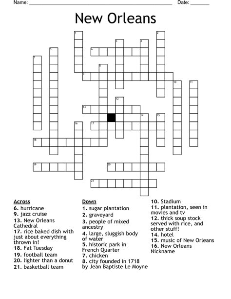 The Crossword Solver found 30 answers to "new orleans state", 9 letters crossword clue. The Crossword Solver finds answers to classic crosswords and cryptic crossword puzzles. Enter the length or pattern for better results. Click the answer to find similar crossword clues . Enter a Crossword Clue. A clue is required.