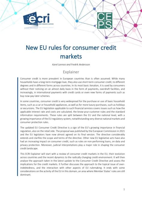 New rules for consumer credits in the EU