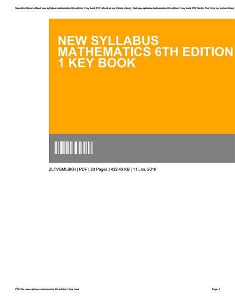 New syllabus mathematics textbook 1 6th edition. - All the light we can not see book club guide.