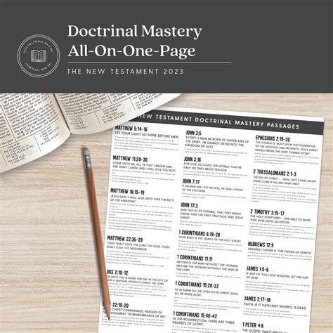 Consider displaying all 13 doctrinal mastery scripture references or showing students where they can see them. If desired, use all 24 New Testament doctrinal mastery passages for this review, or select just a few, depending on the needs of the class. New Testament Doctrinal Mastery: 1 Corinthians–Revelation. 