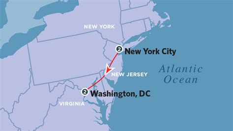 New york city to washington dc. The distance between New York and Washington DC is about 200 miles, as the crow flies. The driving distance is closer to 225 miles, and it takes between 4 and 5 hours to drive from NYC to DC with normal traffic. Meanwhile, the train ride from New York to DC takes only 3 hours and 35 minutes on average. Although there is not a bullet train from ... 