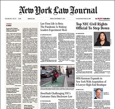New york law journal. New York Law Journal covers the latest news, trends and opinions on law, litigation, judges and court administration in New York. Find stories on civil appeals, personal … 