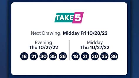 The results for the Midday and Evening Take 5 draws from 0