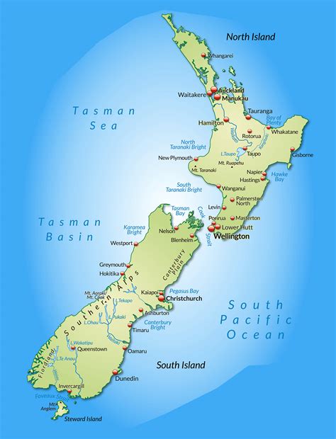 Elevation map of New Zealand. Longitude: 174.885971 Latitude: -40.900557 Elevation: -55m / -180feet Barometric Pressure: 102KPa. Elevation Map: Satellite Map: Related Photos: A New Zealand landscape - 3. New Zealand Farms. View from Broad Bay, Otago Peninsula, Otago, New Zealand, Jul 2014..