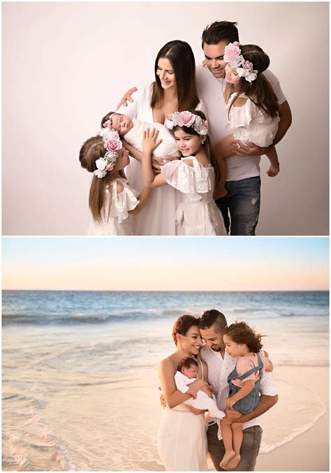 Newborn family photoshoot. Family of 3 – For a single focal plane, put the youngest in the middle. If you want more depth, have one sitting down and two standing behind. Family of 4 – You can do several family poses by pairing the members. Otherwise, you can line up the group with the tallest in the far back. 