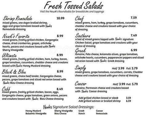 Newks Printable Menu Customize and Print