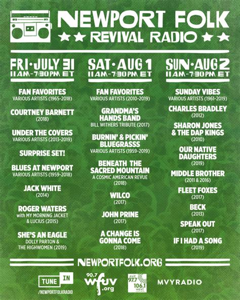 Newport folk festival 2024. Newport Folk Festival 2024. Newport, RI July 26- 28, 2024 / BUY TICKETS. 1. 2. >>. MFW's New England summer music festival guide and calendar will help you find your perfect fest! Check out the latest lineups and news from festival around the world. 