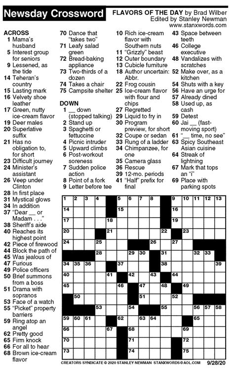 Newsday Crossword Printable Today
