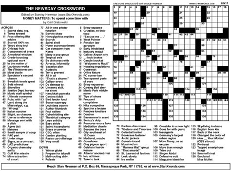 Newsday crossword puzzle answers. Things To Know About Newsday crossword puzzle answers. 
