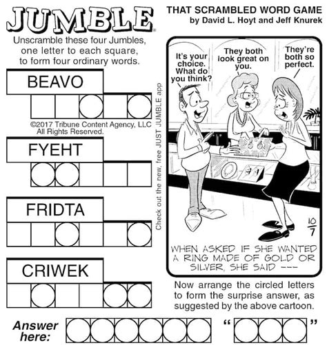 Daily Jumble; April 1 2024; Daily Jumble April 1 2024 Answers. Please find below all the Daily Jumble April 1 2024 Answers. Daily Jumble is a fantastic word game where you are given scrambled words and you have to correctly find all the possible answers. You are also given a cartoon with a clue in order to help you find hidden solutions.