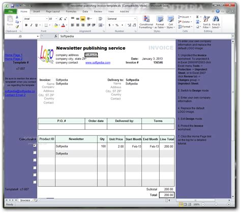 Newsletter Publishing Invoice Template Invoice Manager for Excel