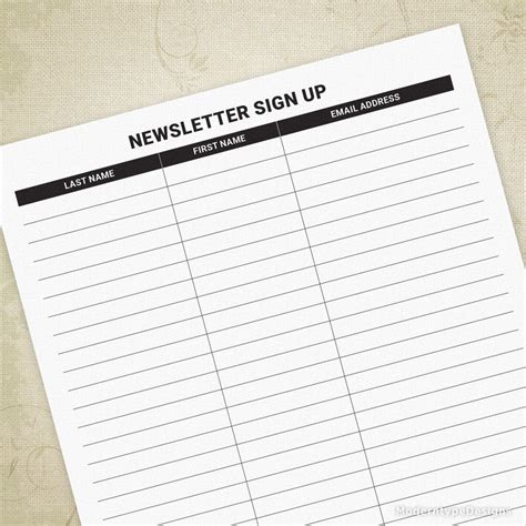 Newsletter Sign Up Printable Form Moderntype Designs