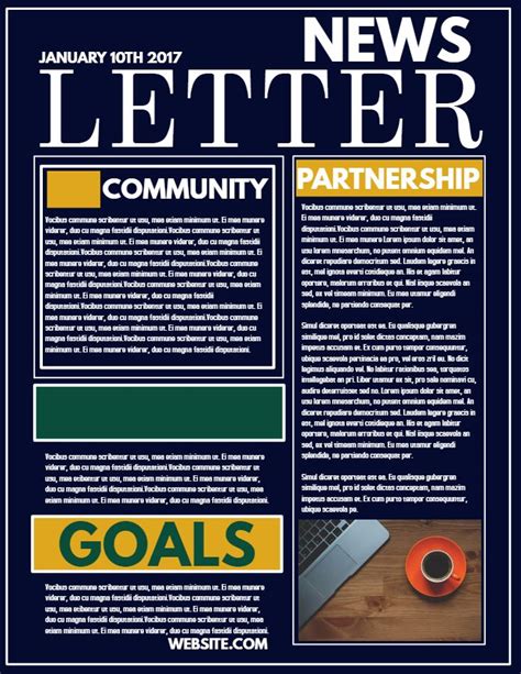 Newsletter sample in blue. Click to customize. Newsletter templates