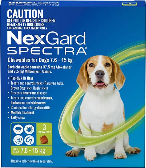 Nexgard for dogs amazon. Nexgard spectra makes parasite protection easy with flea, tick, mite, heartworm and intestinal worm protection in one monthly treatment. Best of all your dog will love it. Treats and controls roundworm, hookworm and whipworm. Protection from 8 weeks of age and 2 kg bodyweight. Prevents heartworm disease. 