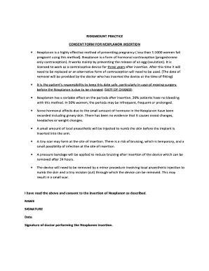 Nexplanon Insertion Consent Form Consent Form