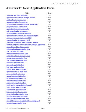 Next Application Questionnaire Answers