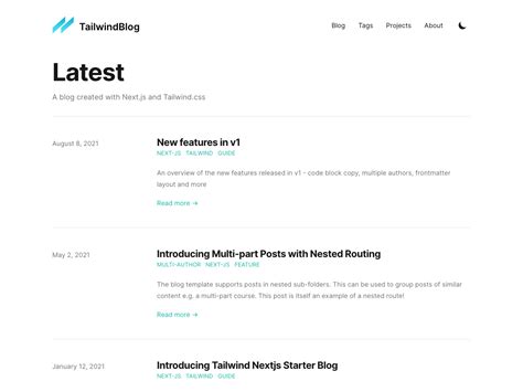 Next.js Tailwind Starter Blog Theme Info
