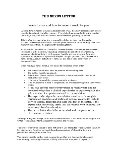 Nexus Letter for Sleep Apnea Secondary to PTSD. While the VA doesn't require a nexus letter to submit a sleep apnea claim, a nexus letter can be an essential piece of evidence to help establish a service connection between rateable mental health conditions like Posttraumatic stress disorder (PTSD) and a sleep disorder like sleep apnea.. Note: The VA only accepts nexus letters written by .... 