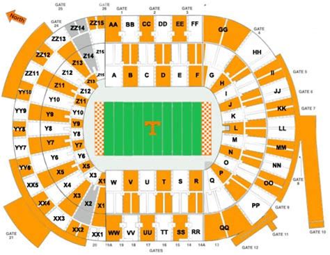 Seating chart for the Tennessee Volunteers and other football events. 