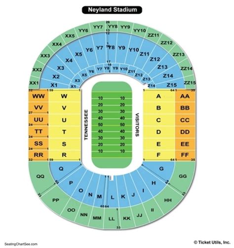 Seat View From Section F, Row 40. Section F Seating Notes. Section F is a student section for Tennessee games. Rows 52 and above are under cover. See all shaded and covered seating. Full Neyland Stadium Seating Guide. Row Numbers. Rows in Section F are labeled 1-28, 30-64. There is a walkway betweeen Rows 28 and 30..