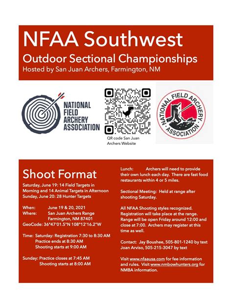 Nfaa southern sectionals. Line times are Saturday at 8am, 11am, and 2pm, and Sunday at 8am and 11am. The Florida State NFAA Indoor Championships is held concurrently with the Southeast Sectionals. Registration for both can be completed via this form. Archers who are only competing in the State Championships can register onsite as space allows or by contacting the Event ... 