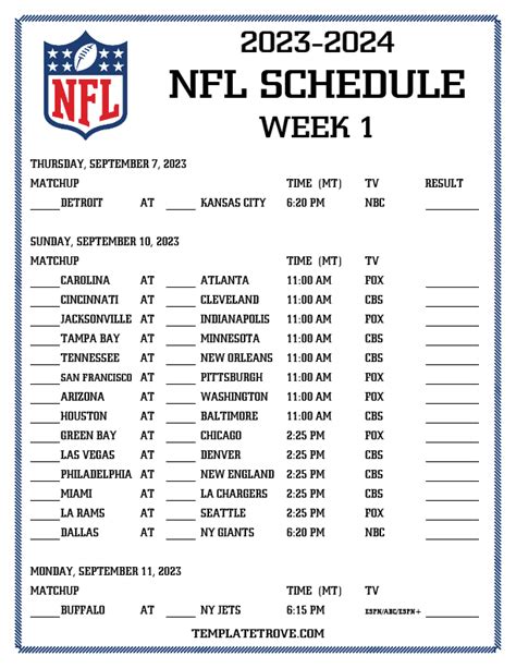 Nfl Schedule This Week Printable