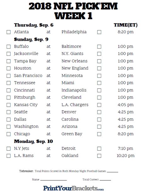 Nfl Schedule Week 1 Printable Customize and Print