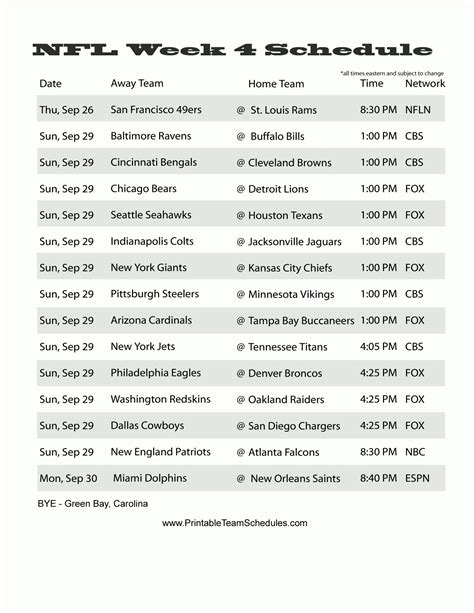 Nfl Week 6 Schedule Printable Customize and Print