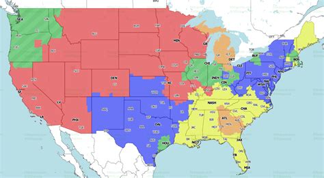 NFL TV Schedule and Maps: Week 2, 2021. September 19, 2021. All listings are unofficial and subject to change. Check back often for updates. NATIONAL BROADCASTS; Thursday Night: NY Giants @ Washington (NFLN) Sunday Night: Kansas City @ Baltimore (NBC) Monday Night: Detroit @ Green Bay (ESPN). 