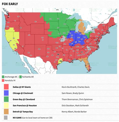 NFL Coverage Map for Week 17. The guys at 506Sports do a fantastic job with their coverage maps and making sure that every area of the country knows which game they will see on FOX or CBS. This .... 