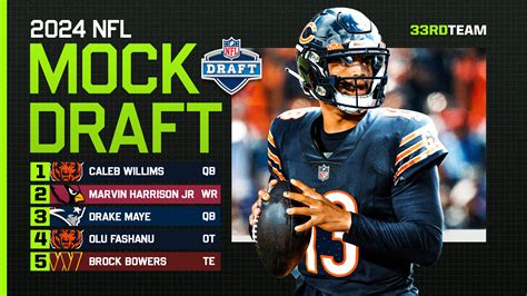 As we head into the NFL playoffs, the 2024 NFL draft order is becoming clearer. Here's a look at our first round mock draft, as of January 30, 2024. 1. Chicago Bears (via Panthers): Caleb Williams .... 