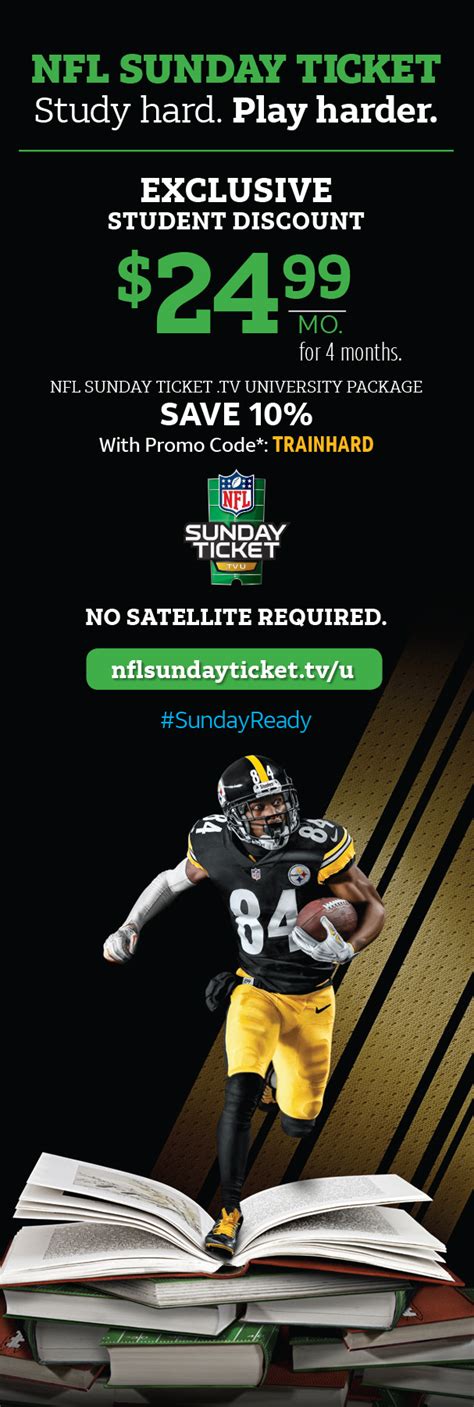 Nfl student discount sunday ticket. Sunday Ticket Student Pricing is now available starting at $109. Red Zone add on is $10 more. ... Choose whether to include NFL RedZone with NFL Sunday Ticket proceed to complete your purchase. This all sounds exactly like it did before. The trouble comes if you're not "instantly verified." ... Yea i don't see any option to get student discount ... 