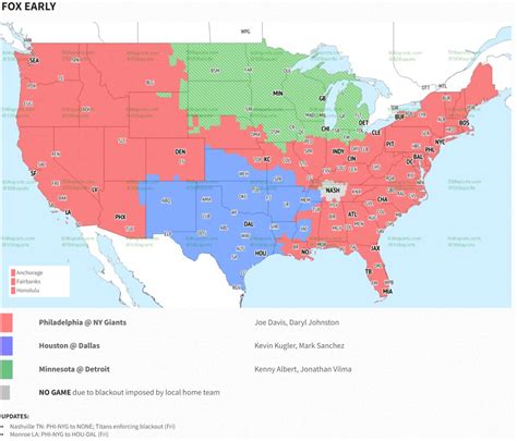 Nfl tv coverage map week 14. NFL TV Schedule and Maps: Week 14, 2021. December 12, 2021. All listings are unofficial and subject to change. Check back often for updates. NATIONAL BROADCASTS. Thursday Night: Pittsburgh @ Minnesota (FOX/NFLN) Sunday Night: Chicago @ Green Bay (NBC) Monday Night: LA Rams @ Arizona (ESPN/ABC) CBS EARLY. 